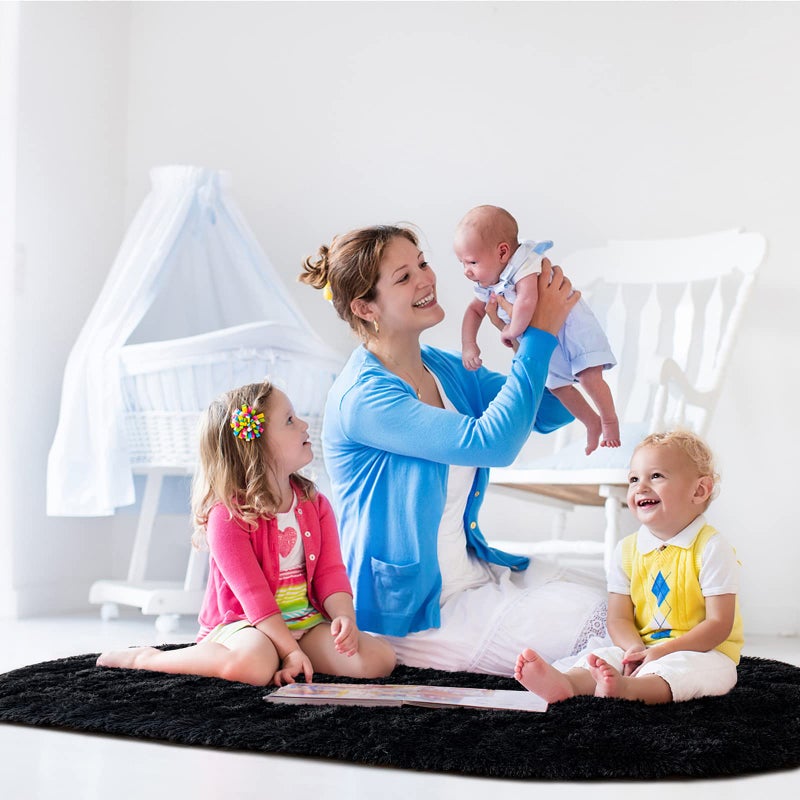 Noahas Ultra Soft Fluffy Bedroom Rugs Kids Room Carpet Modern Shaggy Area Rugs Home Decor 2.6' X 5.3', Black - Image 5